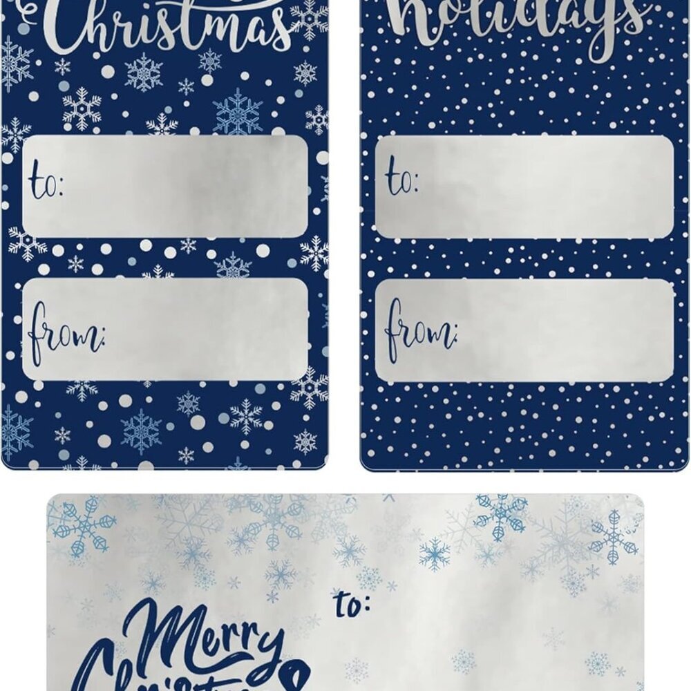 Blue and Silver Christmas Gift Tags, Snowflake Holiday Peel and Stick Christmas